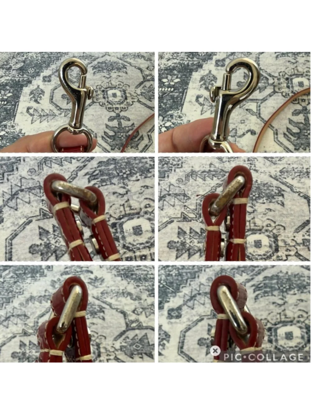 Y2K Rare Coach Hearts & Bones Red Patent Leather Dog Leash - Size S